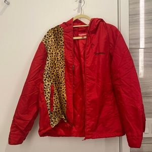 Supreme Red Winter Jacket with Leopard Prints